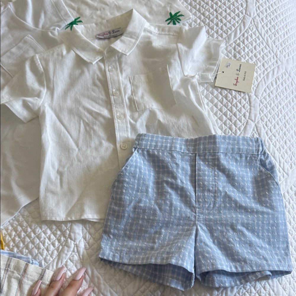 Classic White Shirt and Light Blue Shorts Set